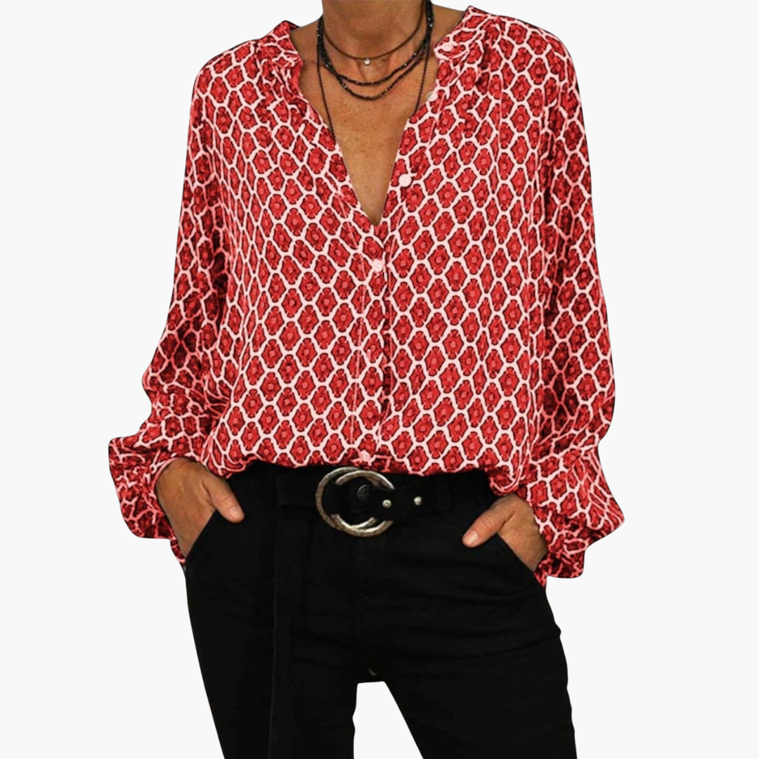 Gera Damen Bluse | Geometrisches Muster, V-Ausschnitt 1