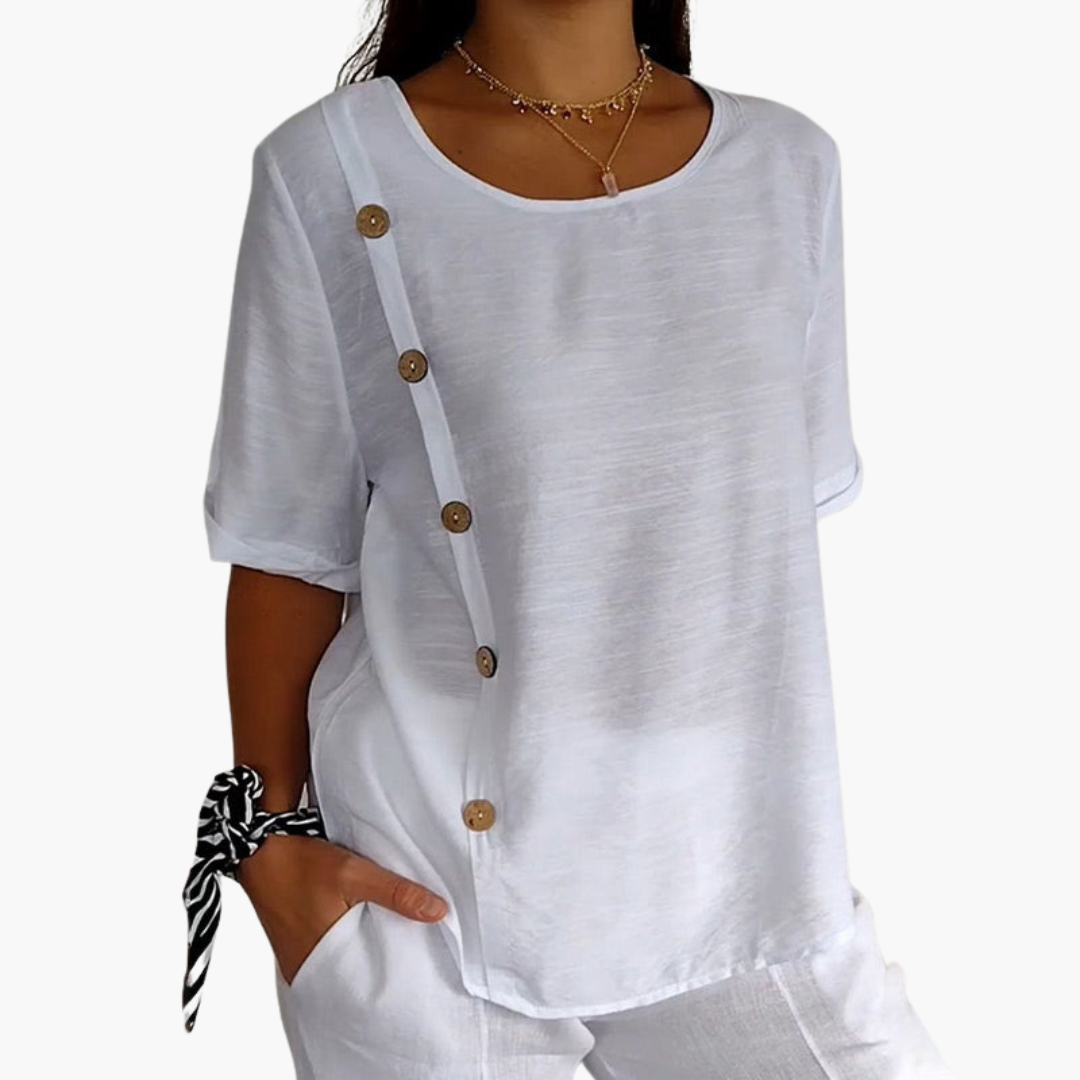 Selina Damen Leinenbluse | Lockere Passform mit Knopfdetails 3