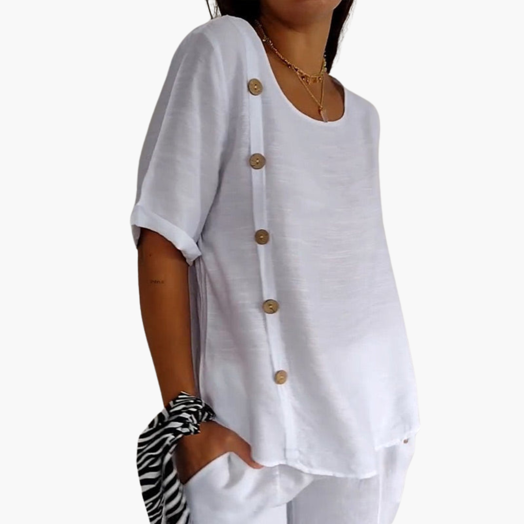 Selina Damen Leinenbluse | Lockere Passform mit Knopfdetails 4