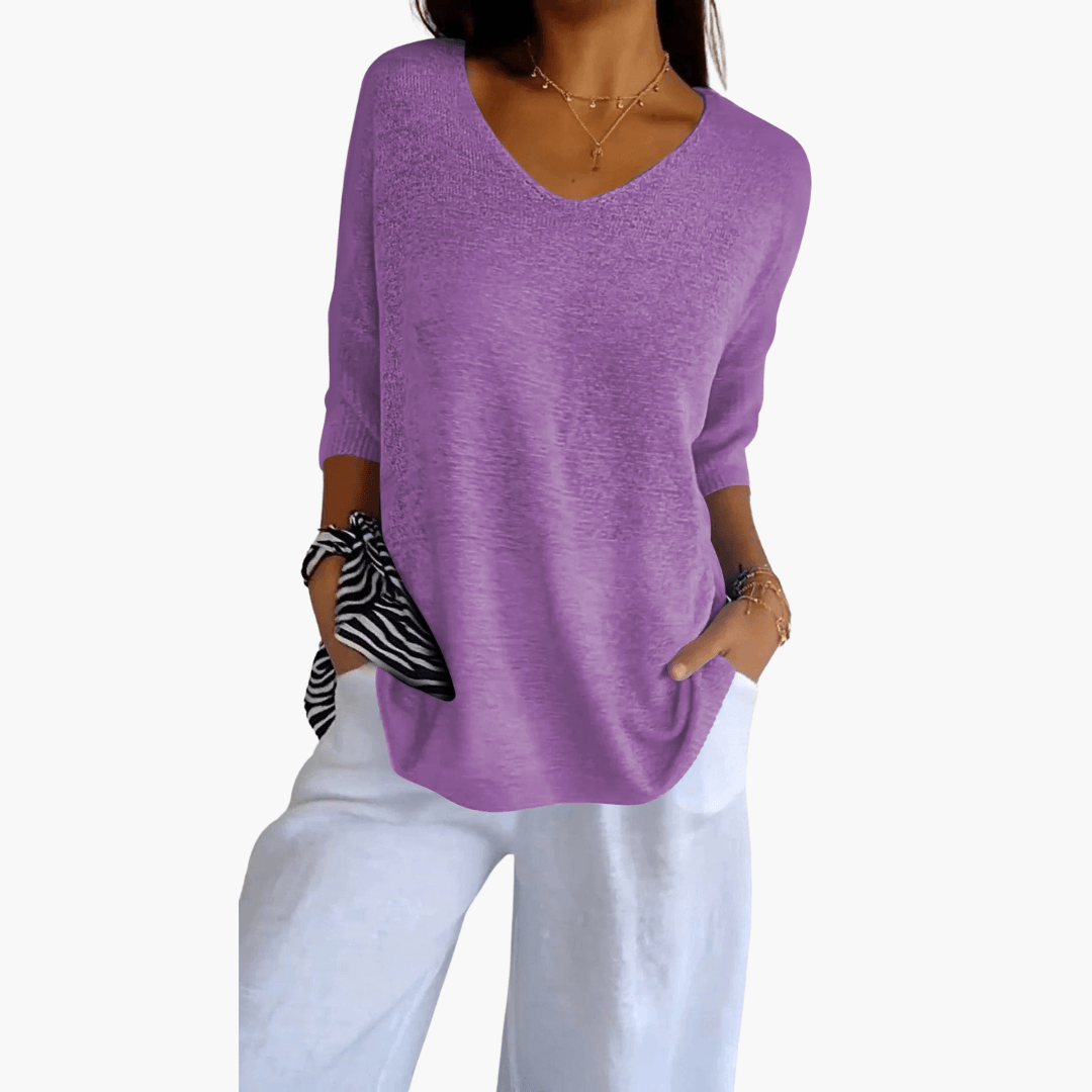 Lila Damen Oberteil | Lockere Passform, V-Ausschnitt, Für Frühling und Sommer 9