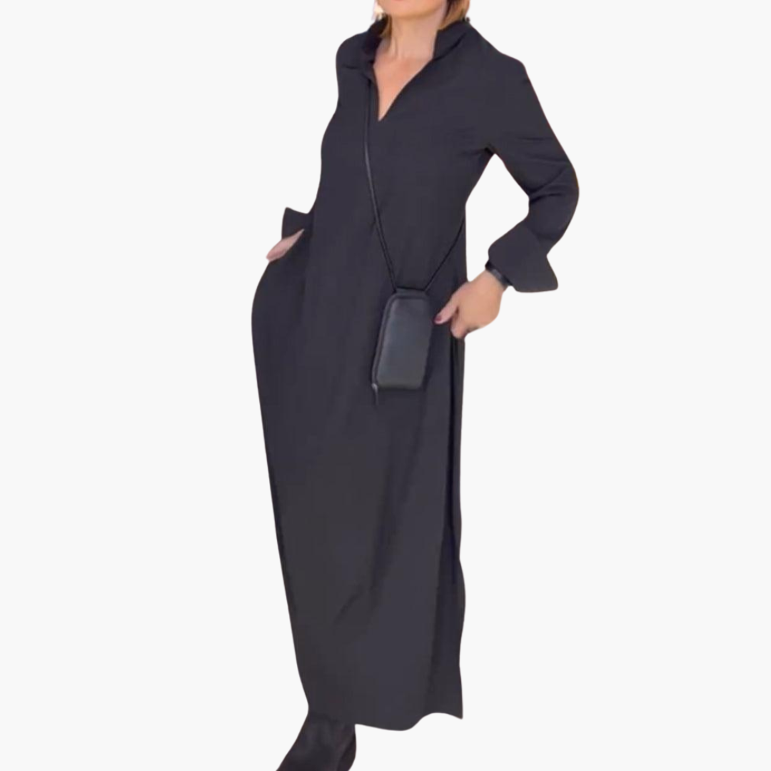 Kira Damen Maxikleid | Knopfleiste mit Seitenschlitz 1